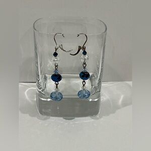 Vieste Drop/Dangle Earrings. 3-Tiers of Blue & Clear Faceted Beads Vintage